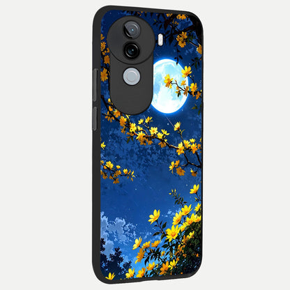  Golden Night Glow back cover for iQOO Z9s slim fit glass case with vibrant aesthetic design