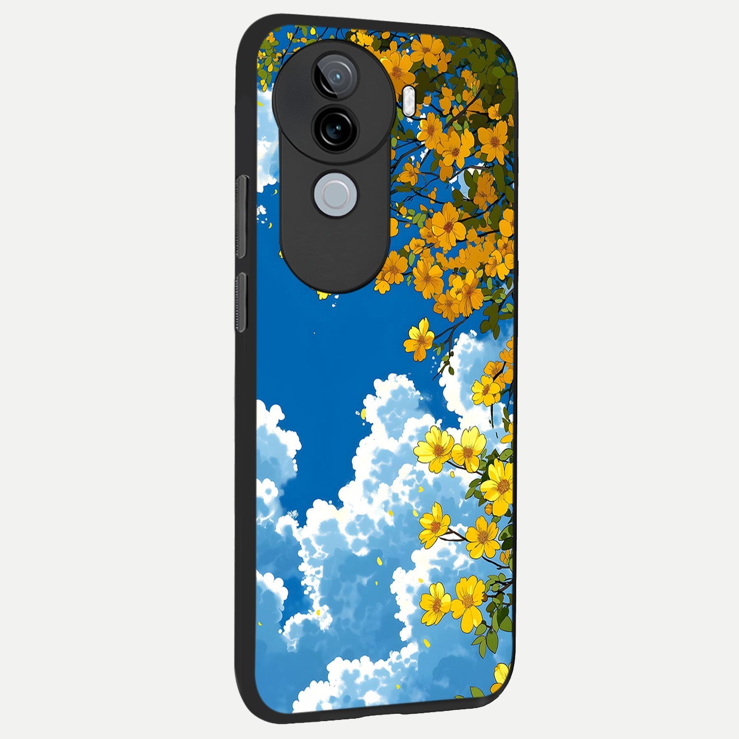 Golden Petal Sky back cover for iQOO Z9s slim fit glass case with vibrant aesthetic design