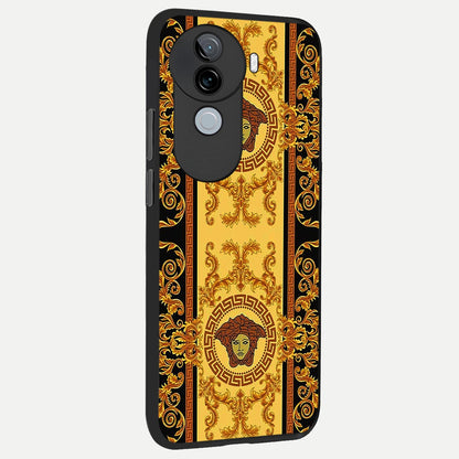  Golden Royal Heritage back cover for iQOO Z9s slim fit glass case with vibrant aesthetic design