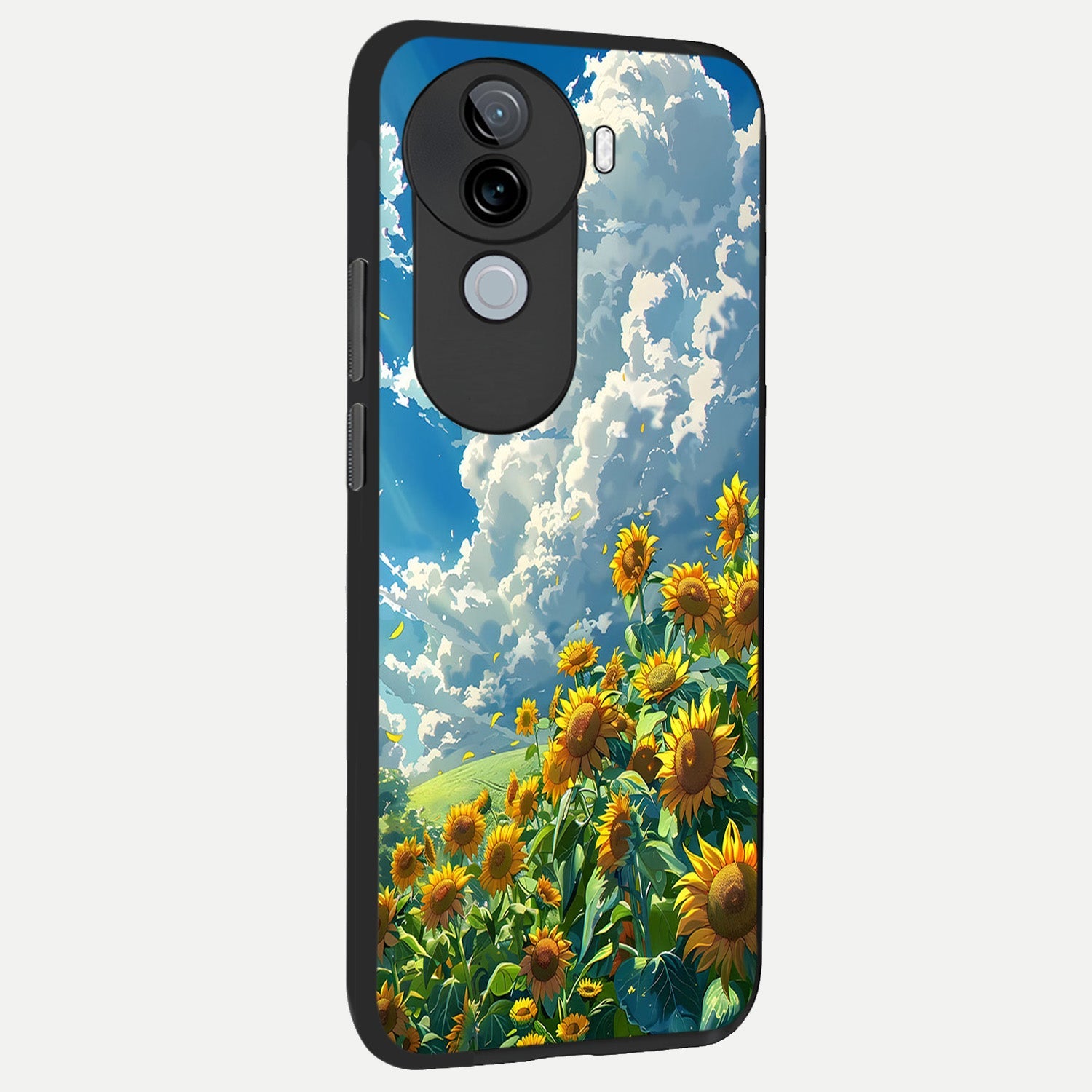  Golden Sun Glory back cover for iQOO Z9s slim fit glass case with vibrant aesthetic design