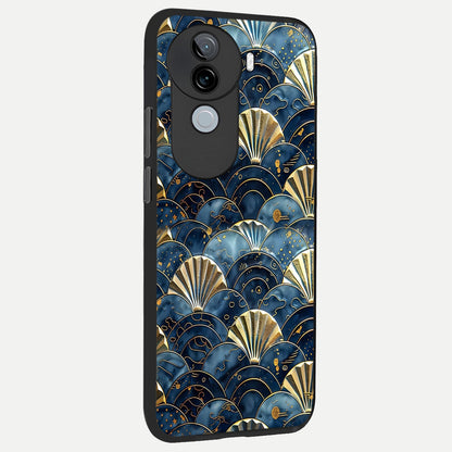  Golden Wave Luxe back cover for iQOO Z9s slim fit glass case with vibrant aesthetic design