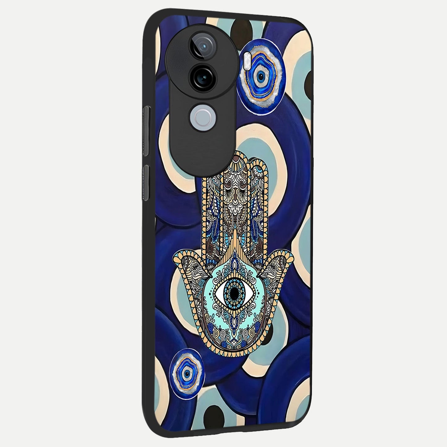  Hamsa Divine Guard back cover for iQOO Z9s slim fit glass case with vibrant aesthetic design
