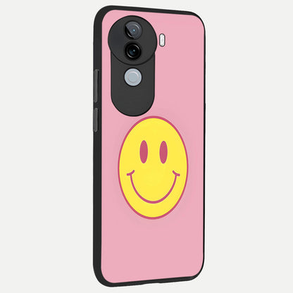  Happy Pink Mood back cover for iQOO Z9s slim fit glass case with vibrant aesthetic design