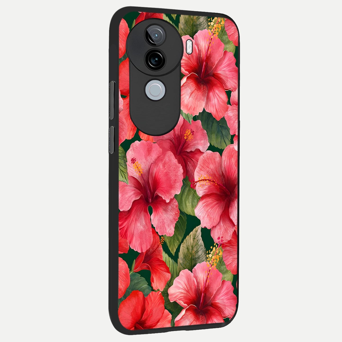  Hibiscus Pattern back cover for iQOO Z9s slim fit glass case with vibrant aesthetic design