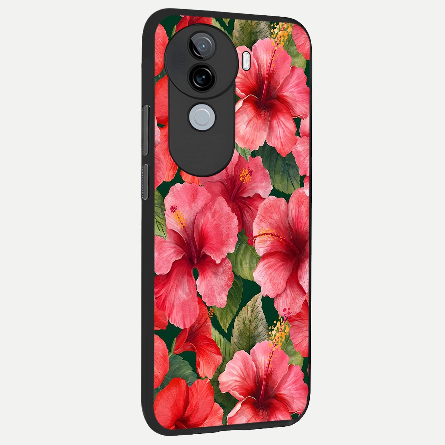  Hibiscus Pattern back cover for iQOO Z9s slim fit glass case with vibrant aesthetic design