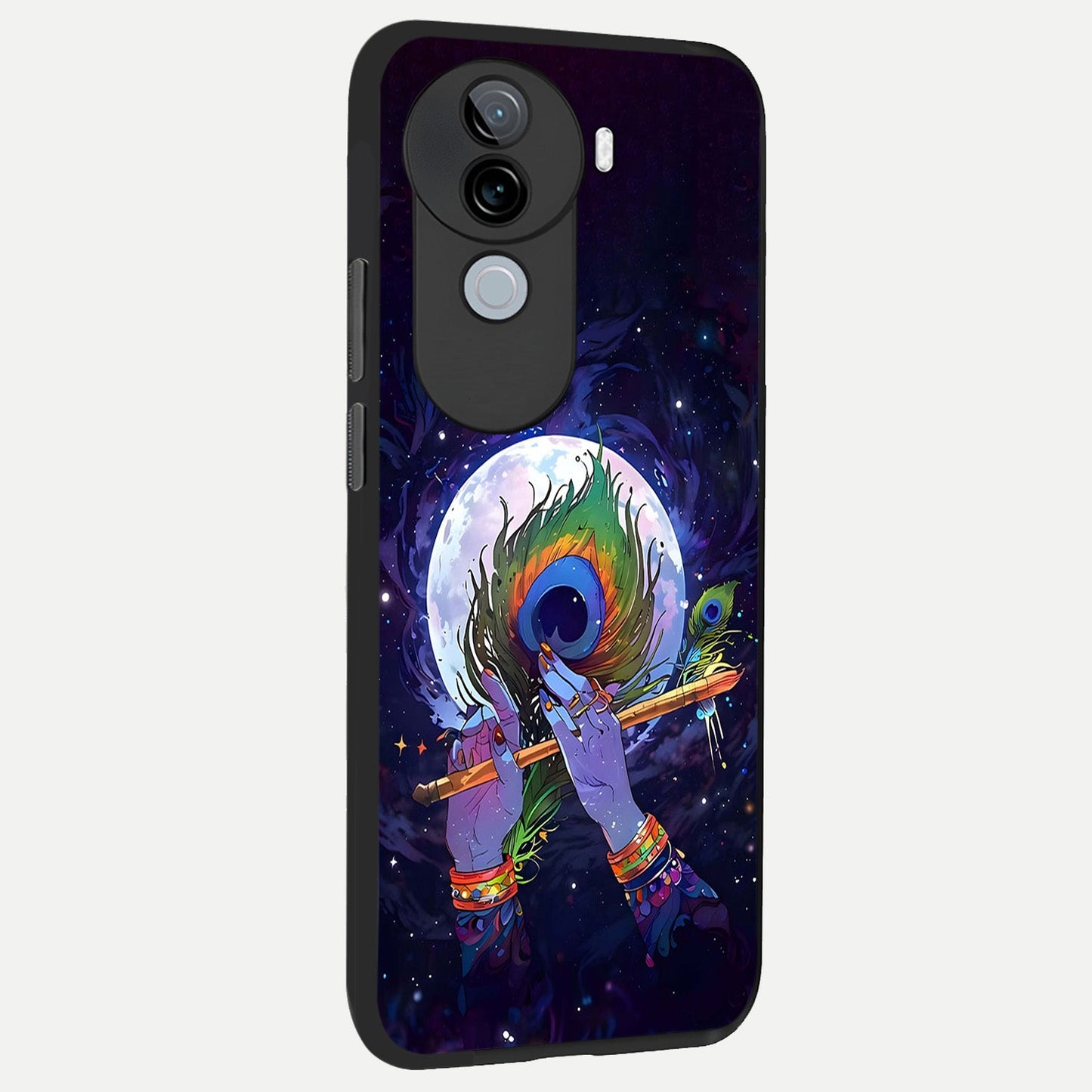  Krishna Hands Art back cover for iQOO Z9s slim fit glass case with vibrant aesthetic design