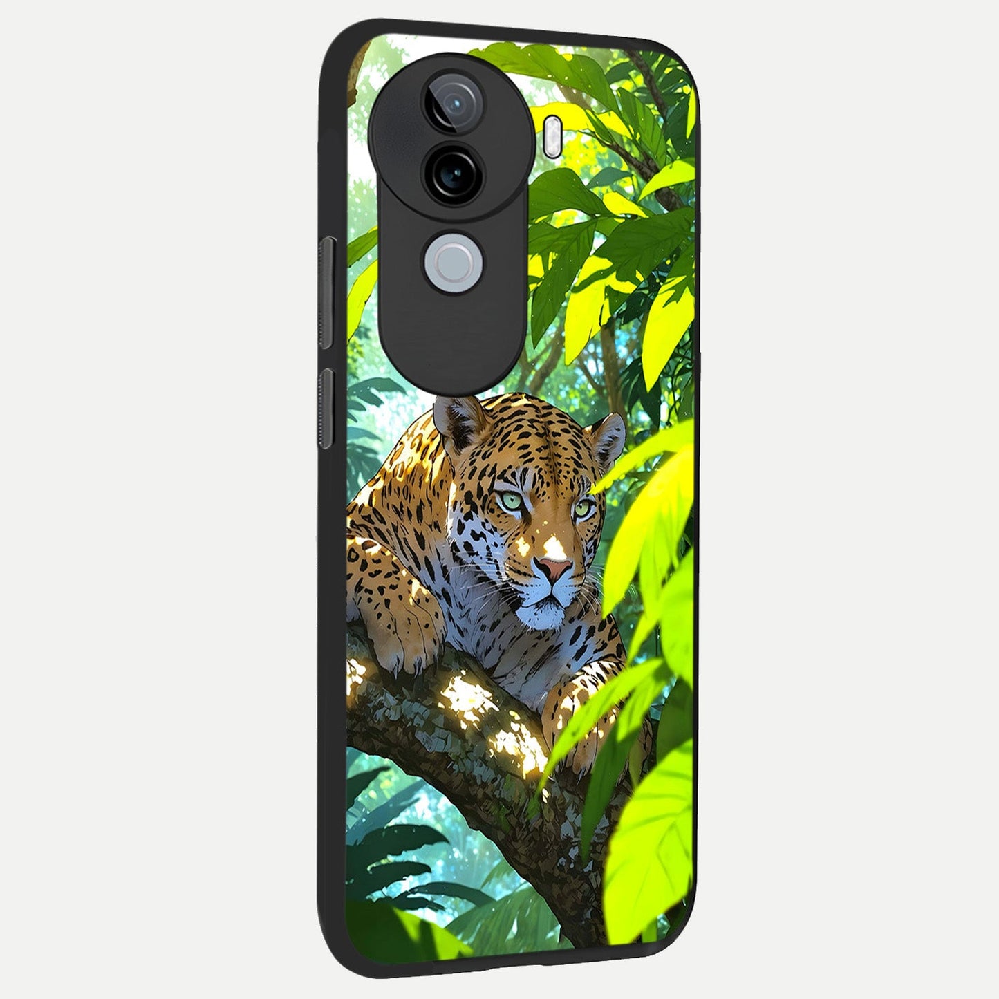  Leopard in Jungle back cover for iQOO Z9s slim fit glass case with vibrant aesthetic design
