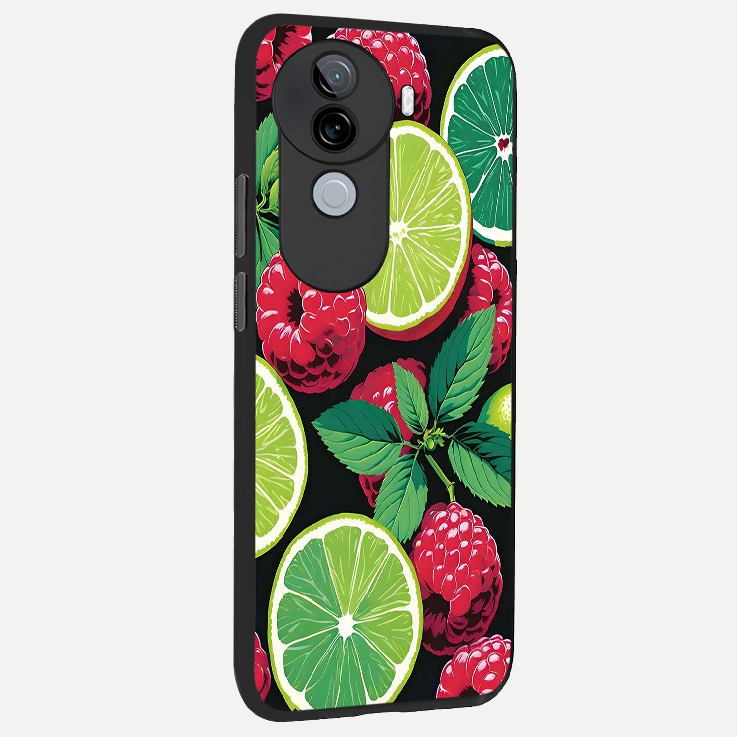  Lime and Raspberry Pattern back cover for iQOO Z9s slim fit glass case with vibrant aesthetic design