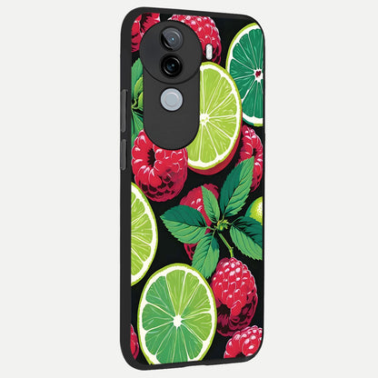  Lime and Raspberry Pattern back cover for iQOO Z9s slim fit glass case with vibrant aesthetic design