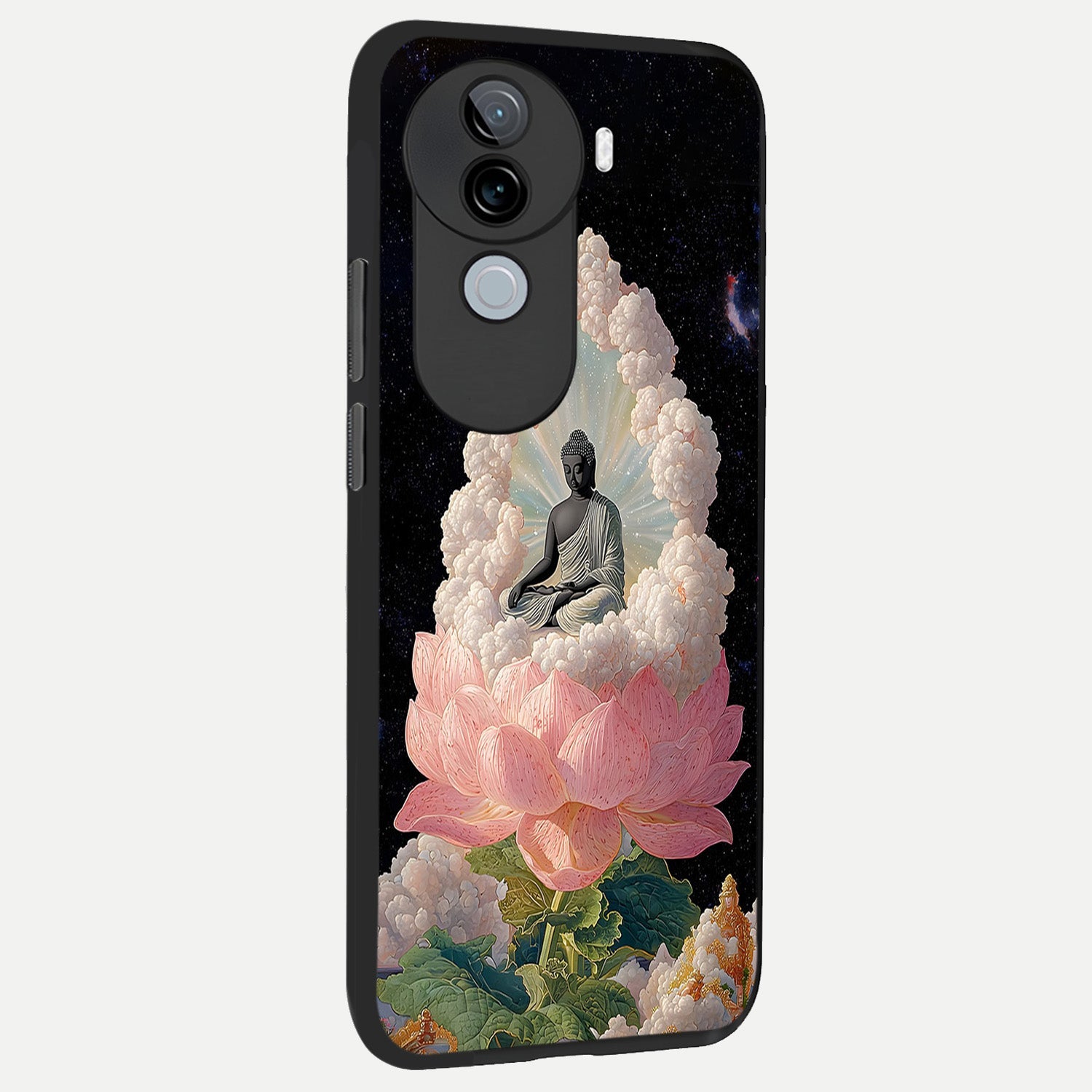  Lotus Divine Peace back cover for iQOO Z9s slim fit glass case with vibrant aesthetic design