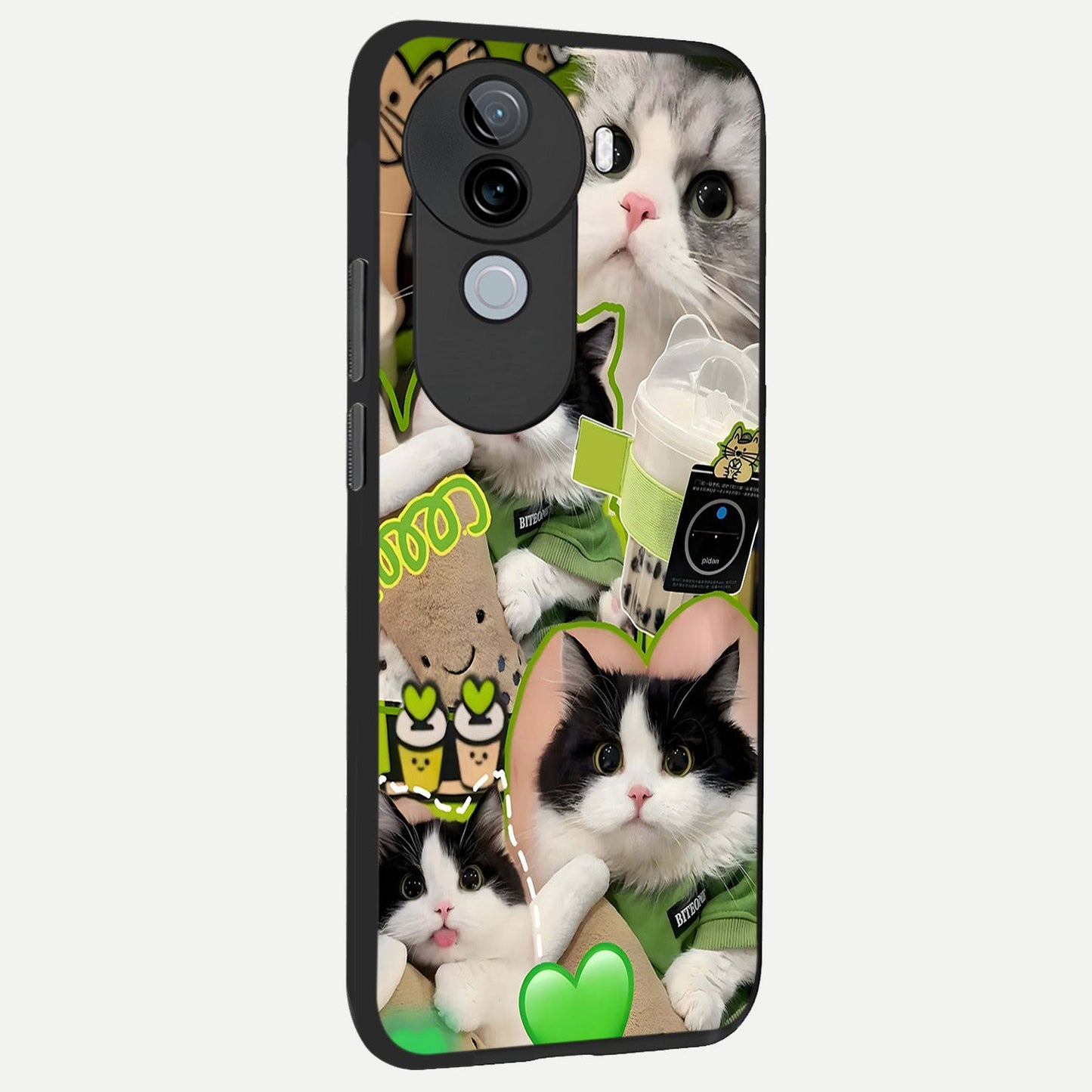  Matcha Cats Mood back cover for iQOO Z9s slim fit glass case with vibrant aesthetic design