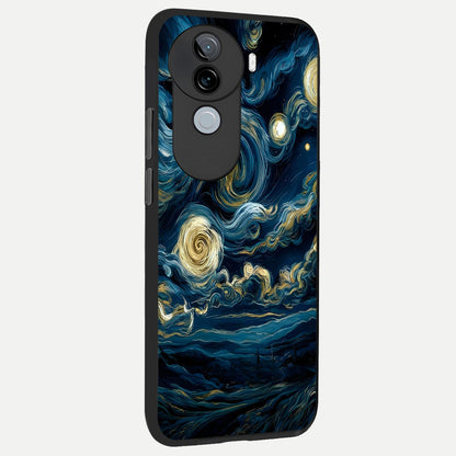  Midnight Sky Whirl back cover for iQOO Z9s slim fit glass case with vibrant aesthetic design