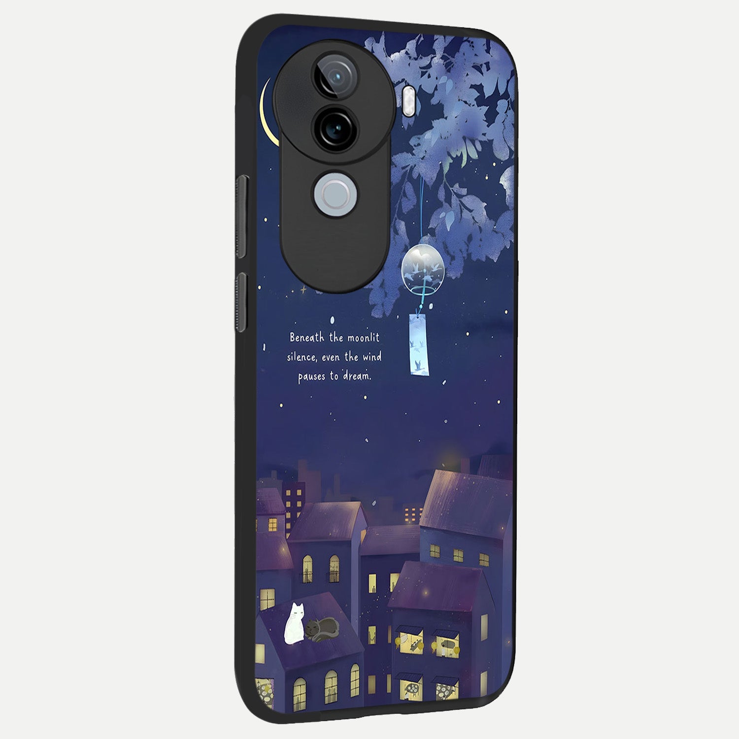 Moonlit Cat Silence back cover for iQOO Z9s slim fit glass case with vibrant aesthetic design