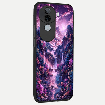  Mystic Cascade Peaks back cover for iQOO Z9s slim fit glass case with vibrant aesthetic design