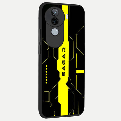  Neon CYBERPUNK Custom Name back cover for iQOO Z9s slim fit glass case with vibrant aesthetic design