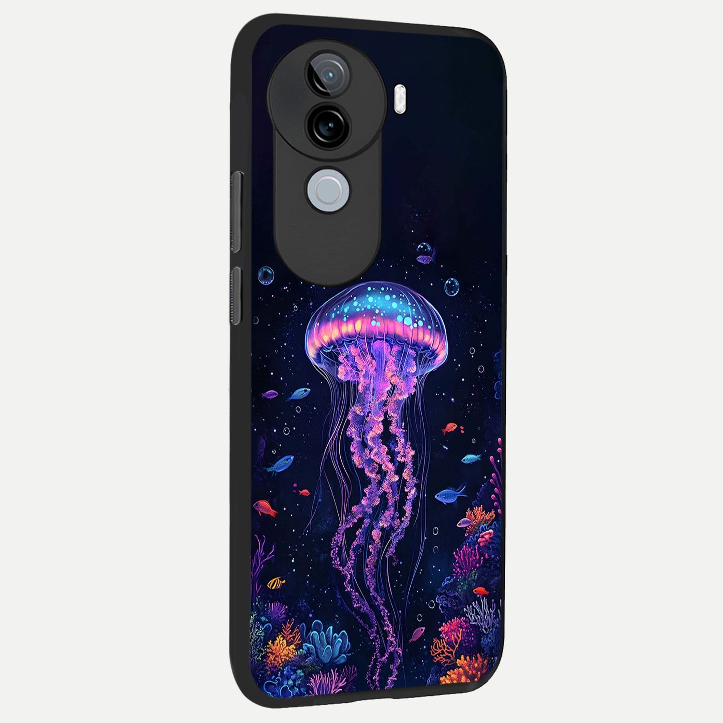  Neon Jellyfish back cover for iQOO Z9s slim fit glass case with vibrant aesthetic design