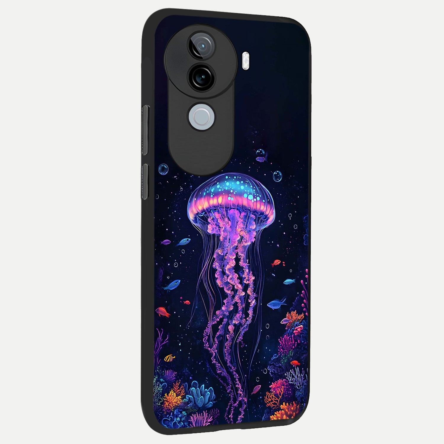 Neon Jellyfish back cover for iQOO Z9s slim fit glass case with vibrant aesthetic design