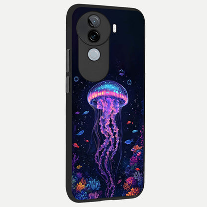  Neon Jellyfish back cover for iQOO Z9s slim fit glass case with vibrant aesthetic design