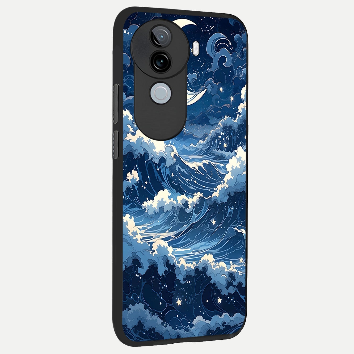  Ocean Moon Waves back cover for iQOO Z9s slim fit glass case with vibrant aesthetic design