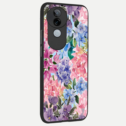  Pastel Floral Mix back cover for iQOO Z9s slim fit glass case with vibrant aesthetic design