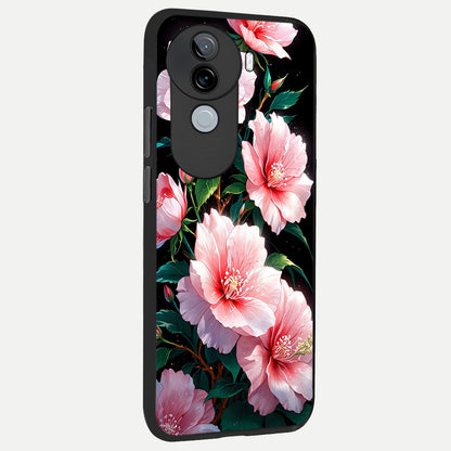  Peach Flower back cover for iQOO Z9s slim fit glass case with vibrant aesthetic design
