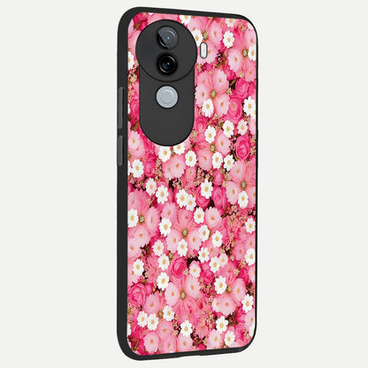  Pink Daisy Bliss back cover for iQOO Z9s slim fit glass case with vibrant aesthetic design