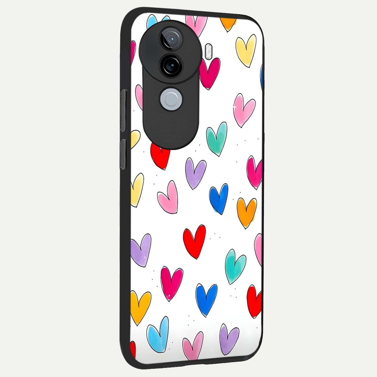  Playful Love Doodles back cover for iQOO Z9s slim fit glass case with vibrant aesthetic design