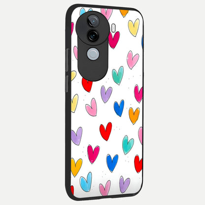  Playful Love Doodles back cover for iQOO Z9s slim fit glass case with vibrant aesthetic design