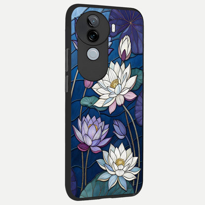  Purple Lotus Stained back cover for iQOO Z9s slim fit glass case with vibrant aesthetic design