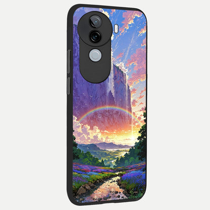  Rainbow Valley Dream back cover for iQOO Z9s slim fit glass case with vibrant aesthetic design