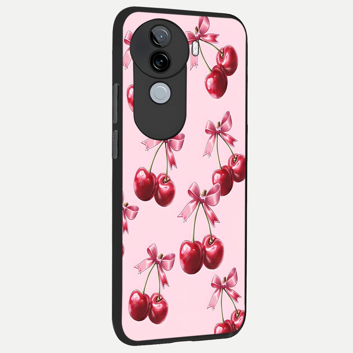  Red Cherries Pattern back cover for iQOO Z9s slim fit glass case with vibrant aesthetic design