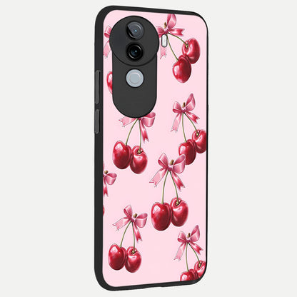  Red Cherries Pattern back cover for iQOO Z9s slim fit glass case with vibrant aesthetic design