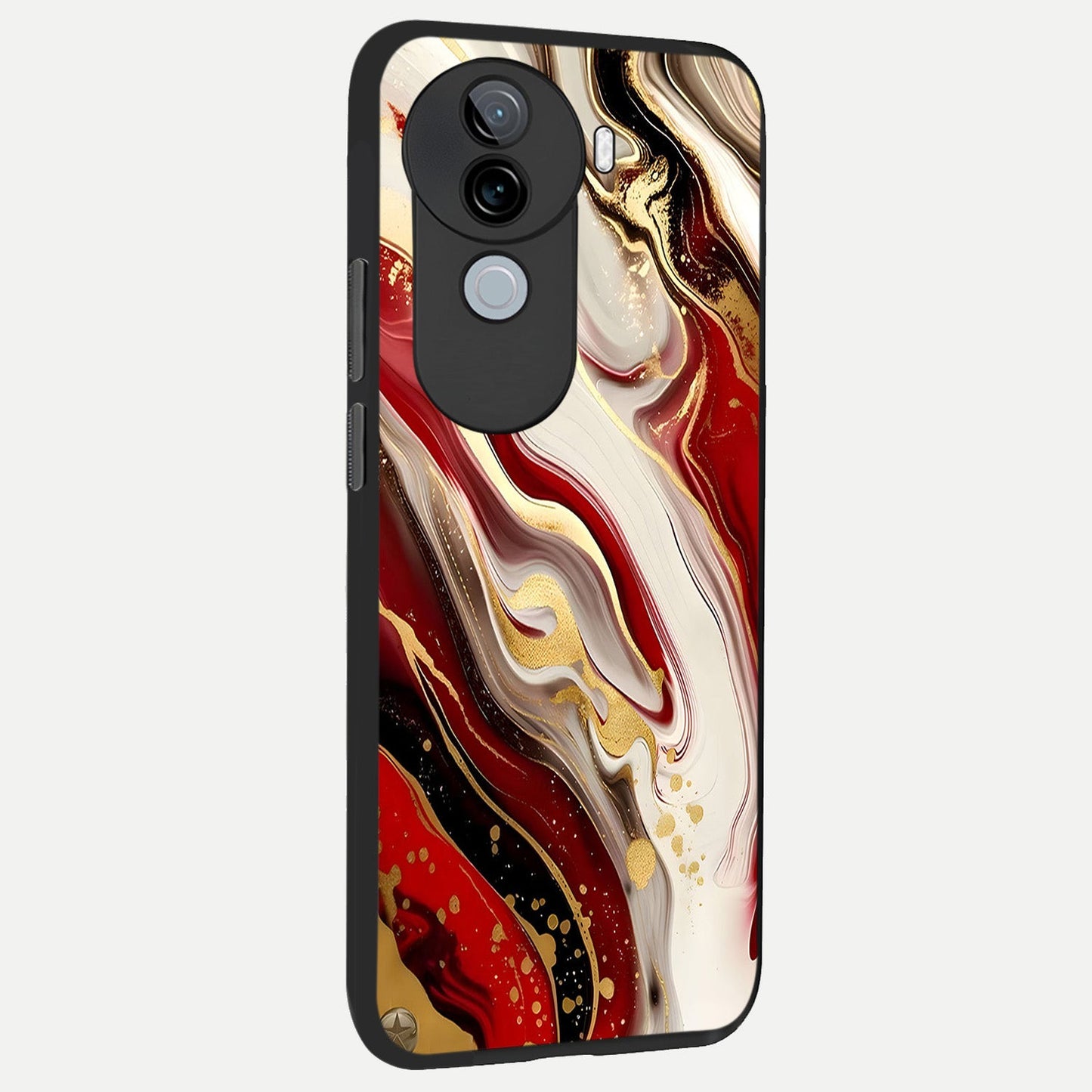  Red And White Marble back cover for iQOO Z9s slim fit glass case with vibrant aesthetic design
