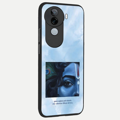  Spiritual Krishna back cover for iQOO Z9s slim fit glass case with vibrant aesthetic design