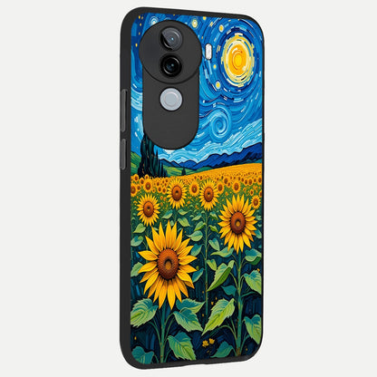  Starry Sunflower Dreams back cover for iQOO Z9s slim fit glass case with vibrant aesthetic design