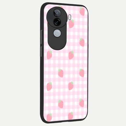  Strawberry Picnic Love back cover for iQOO Z9s slim fit glass case with vibrant aesthetic design