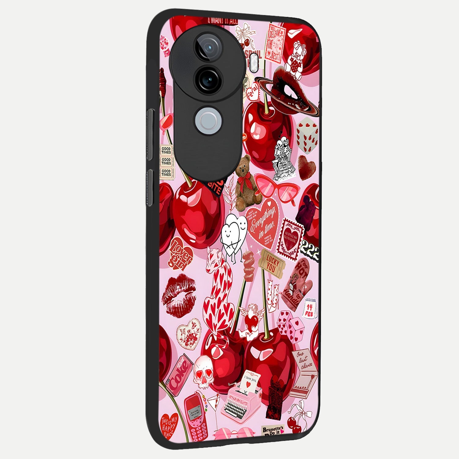  Sweet Cherry Chaos back cover for iQOO Z9s slim fit glass case with vibrant aesthetic design