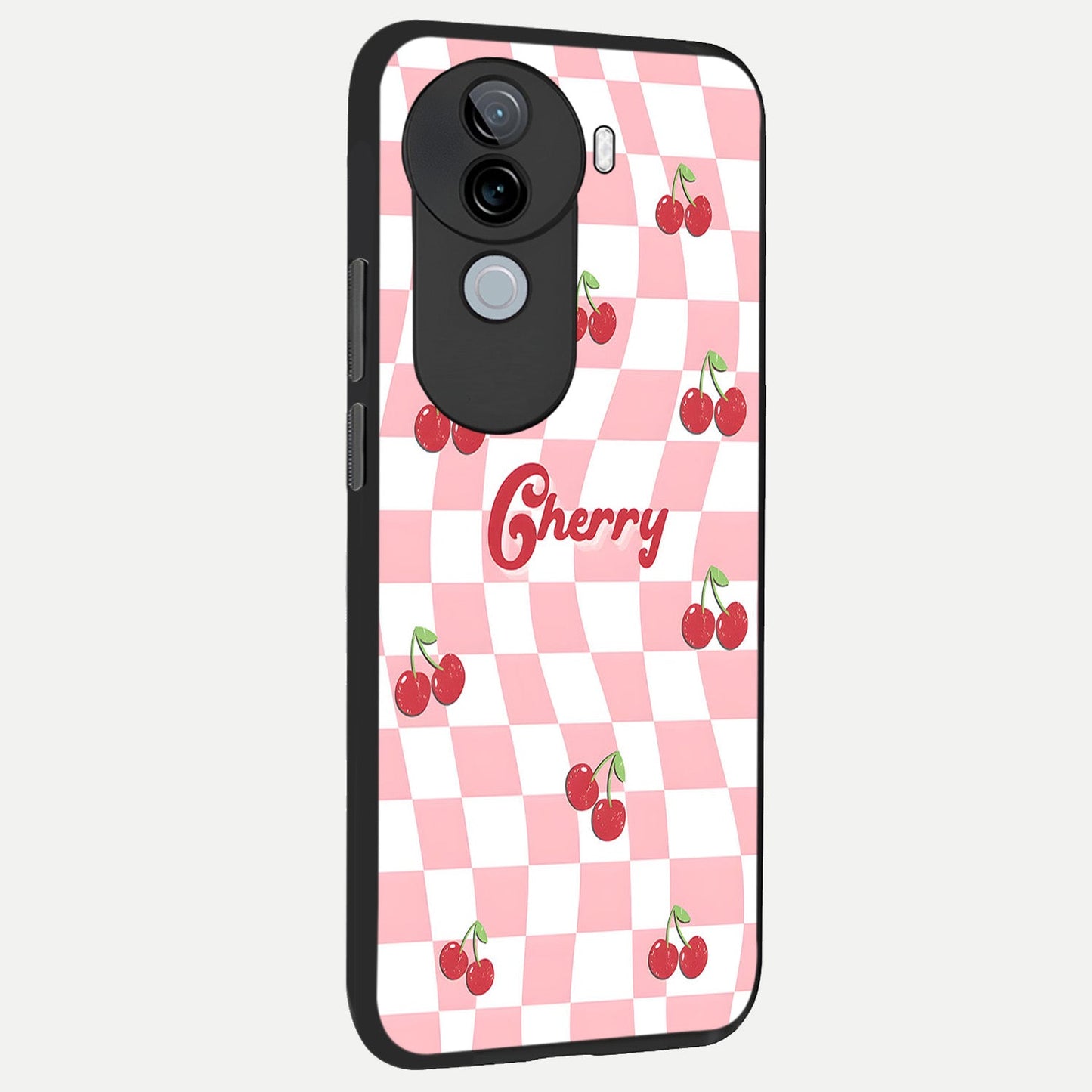  Sweet Cherry Vibes back cover for iQOO Z9s slim fit glass case with vibrant aesthetic design