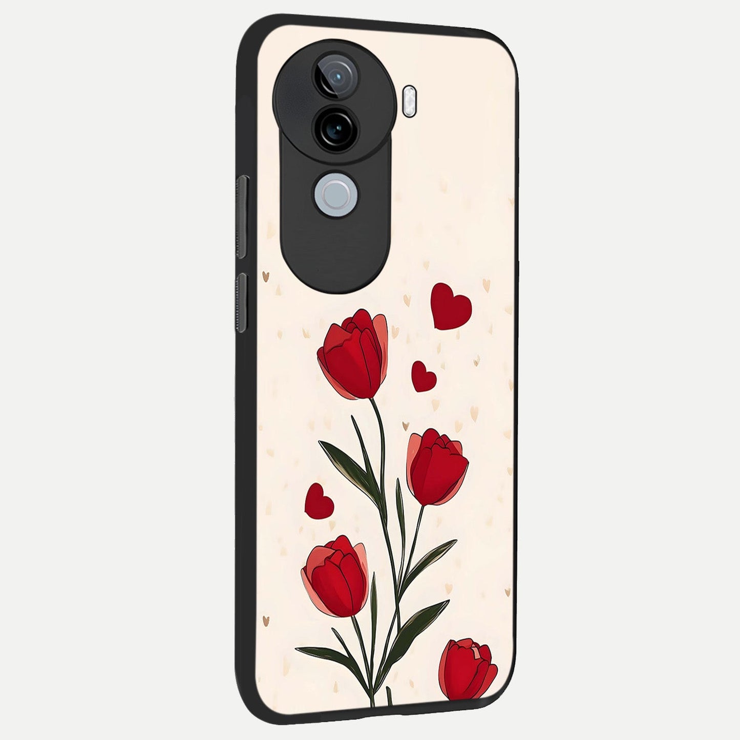  Tulip With Heart back cover for iQOO Z9s slim fit glass case with vibrant aesthetic design