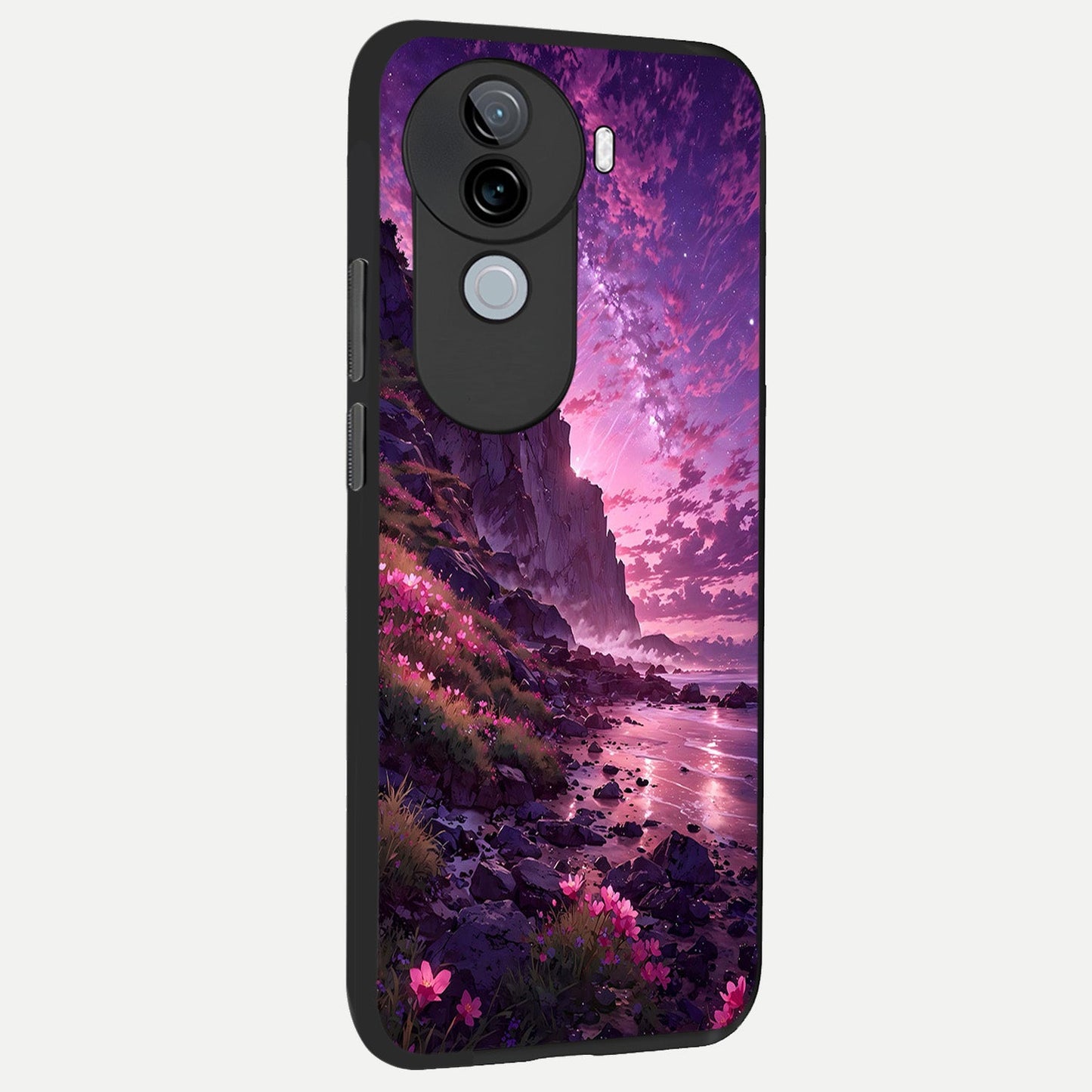  Twilight Blossom Coast back cover for iQOO Z9s slim fit glass case with vibrant aesthetic design