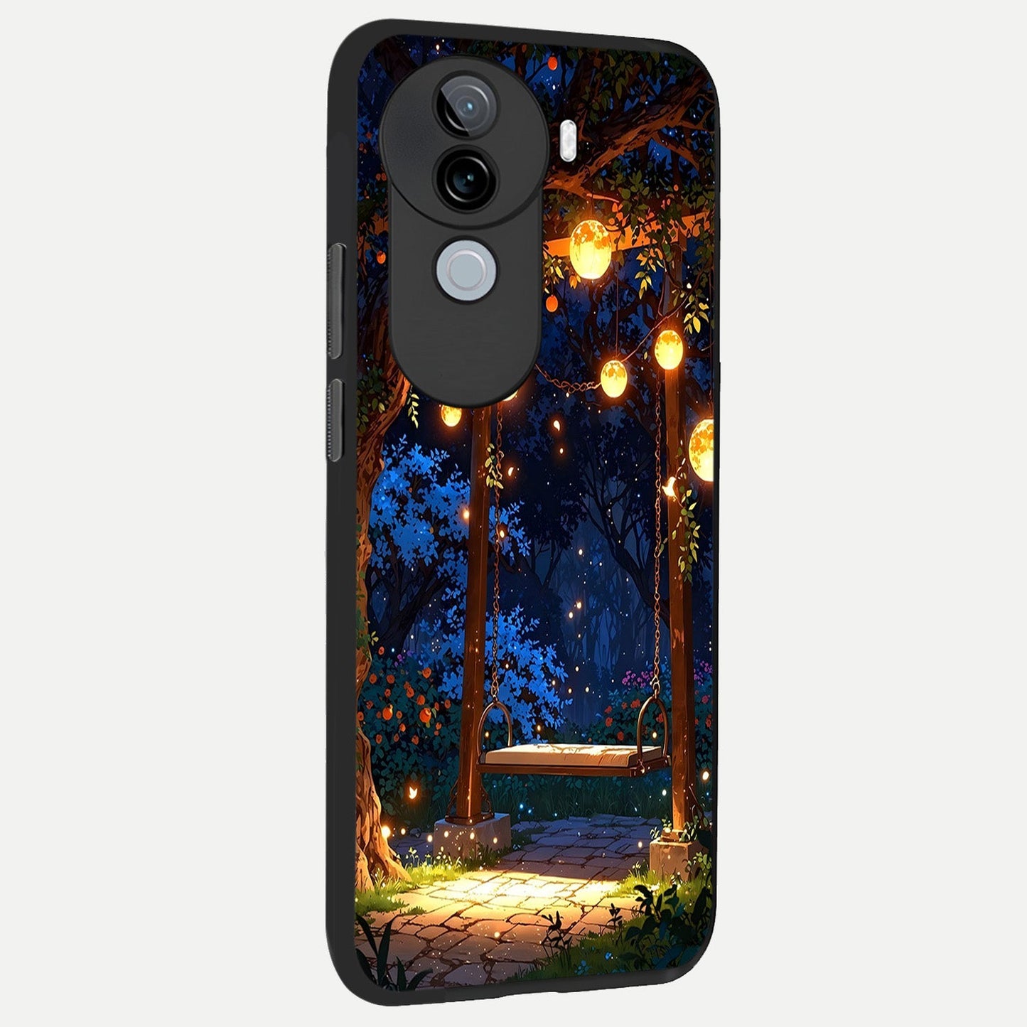  Twilight Garden Swing back cover for iQOO Z9s slim fit glass case with vibrant aesthetic design