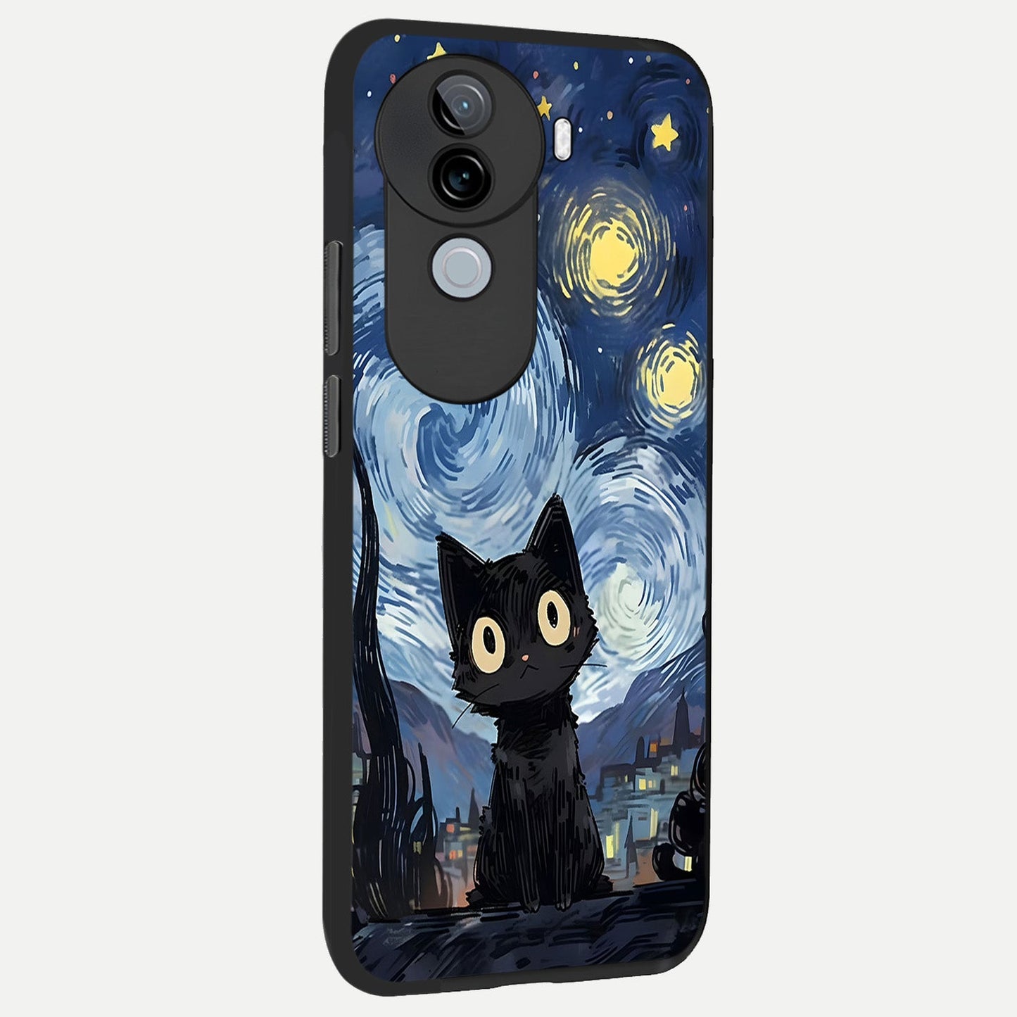  Van Gogh Cat back cover for iQOO Z9s slim fit glass case with vibrant aesthetic design