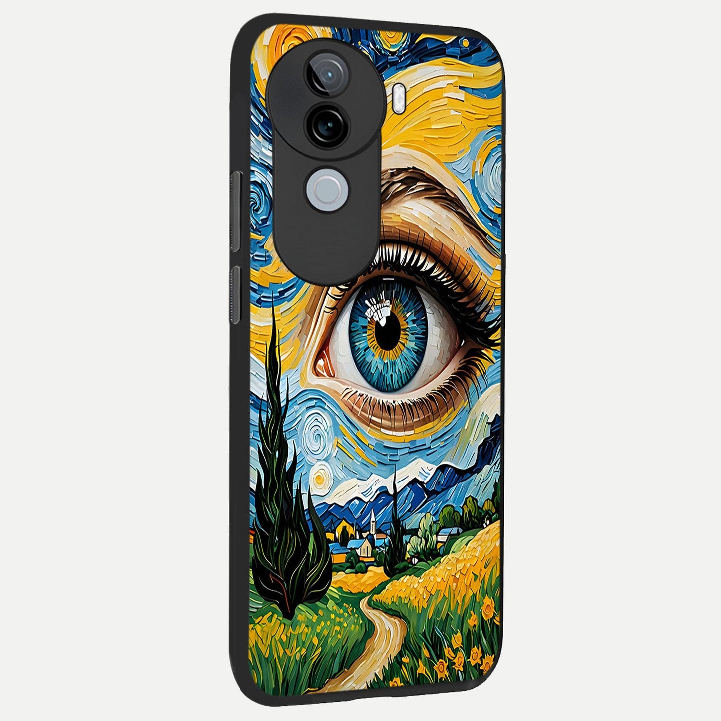  Van Gogh Eye back cover for iQOO Z9s slim fit glass case with vibrant aesthetic design