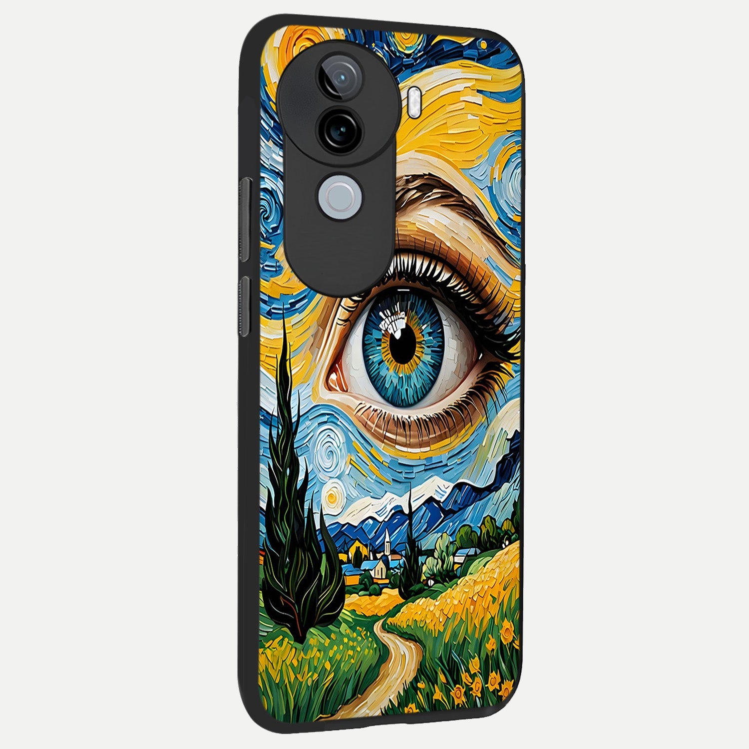  Van Gogh Eye back cover for iQOO Z9s slim fit glass case with vibrant aesthetic design