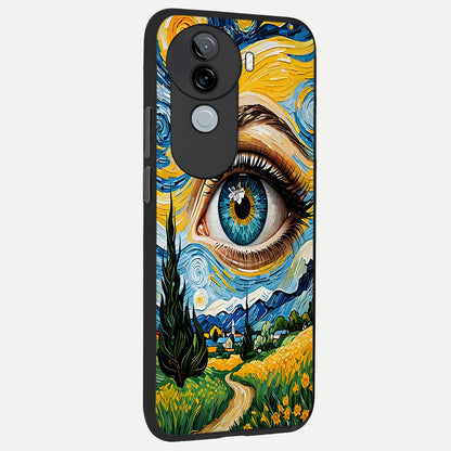  Van Gogh Eye back cover for iQOO Z9s slim fit glass case with vibrant aesthetic design