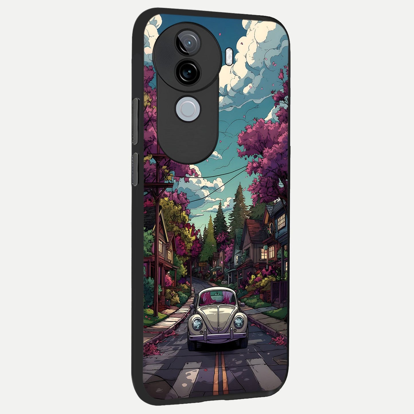  Vintage Street Drive back cover for iQOO Z9s slim fit glass case with vibrant aesthetic design