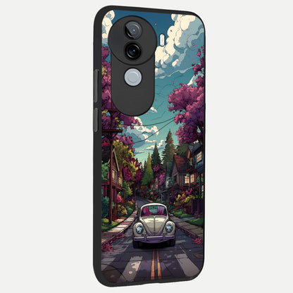  Vintage Street Drive back cover for iQOO Z9s slim fit glass case with vibrant aesthetic design