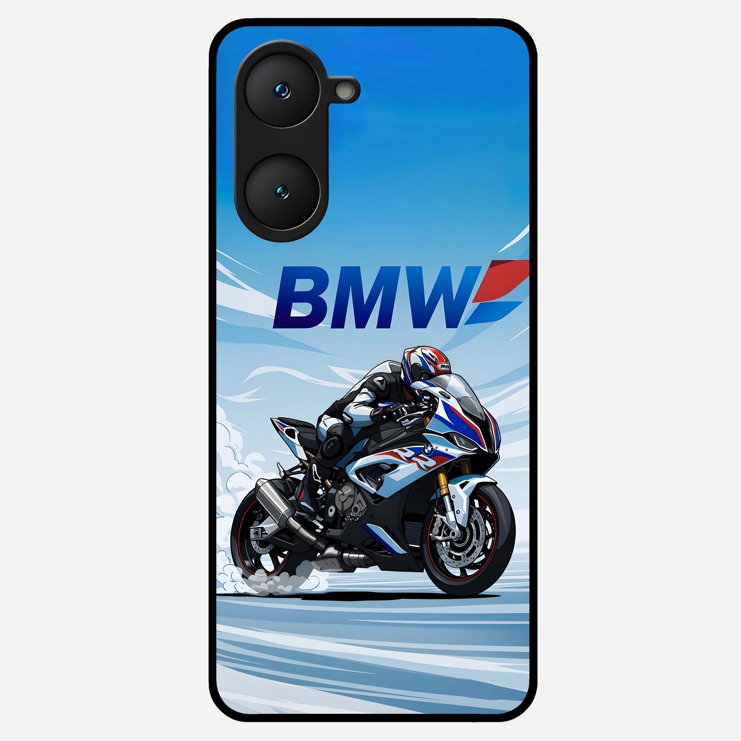  BMW Power Drift Glass Case for iQOO Z9 lite back cover – full design glossy printed glass finish