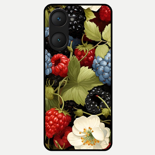  Berry Bloom Charm Glass Case for iQOO Z9 lite back cover – full design glossy printed glass finish
