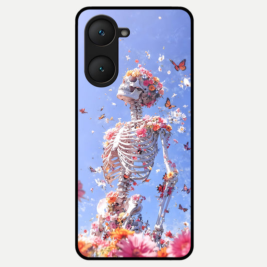  Bloom Beyond Bones Glass Case for iQOO Z9 lite back cover – full design glossy printed glass finish